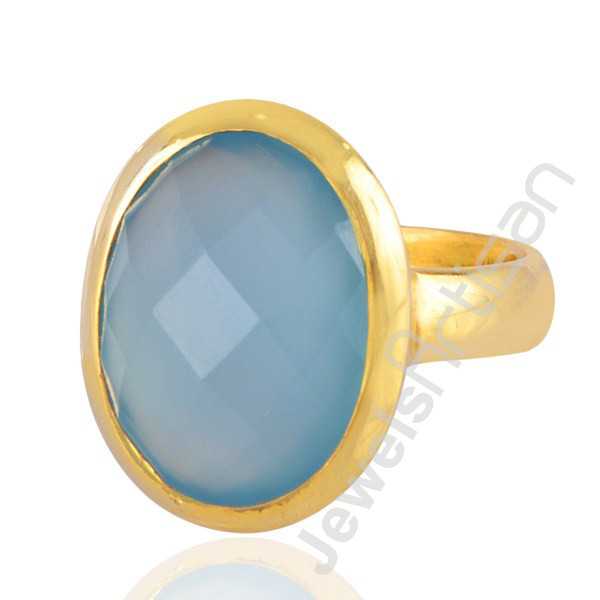 Blue Onyx Gemstone Ring 18 K Gold Vermeil Handcrafted Ring