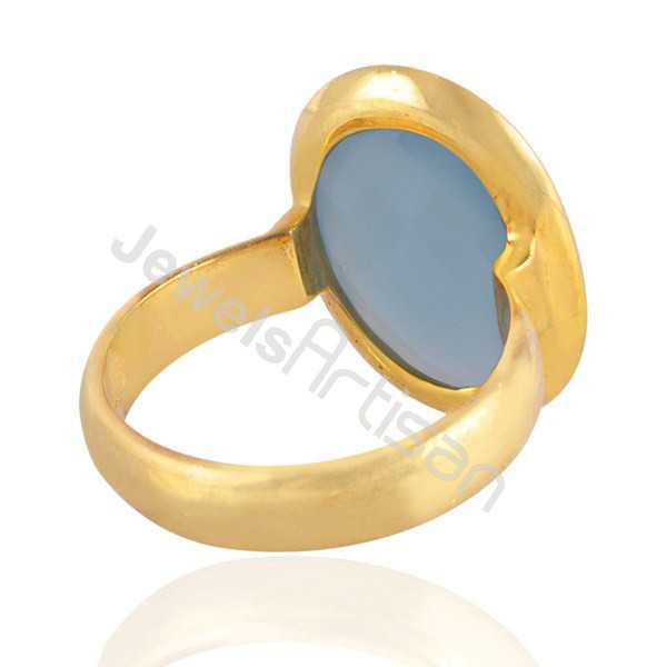Blue Onyx Gemstone Ring 18 K Gold Vermeil Handcrafted Ring