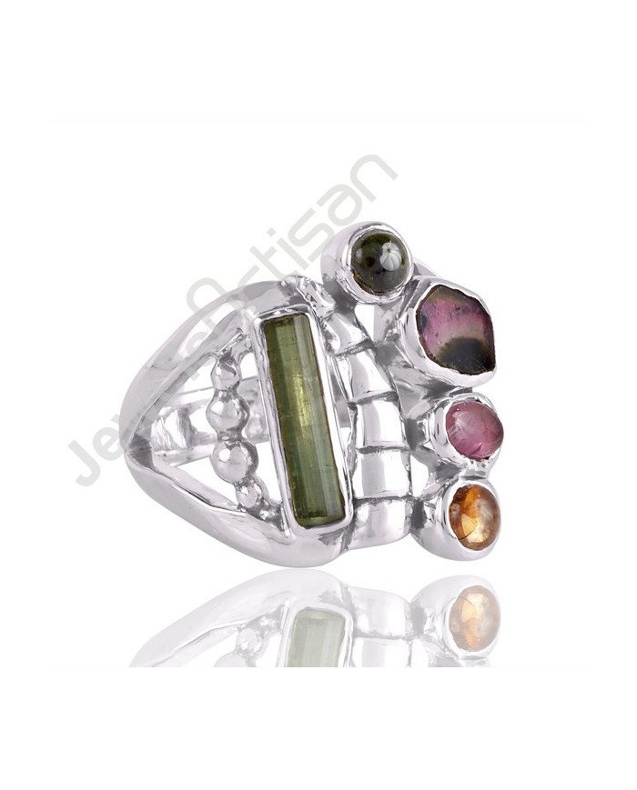 Natural Multi Tourmaline Gemstone Ring 925 Sterling Silver Ring