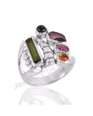 Natural Multi Tourmaline Gemstone Ring 925 Sterling Silver Ring