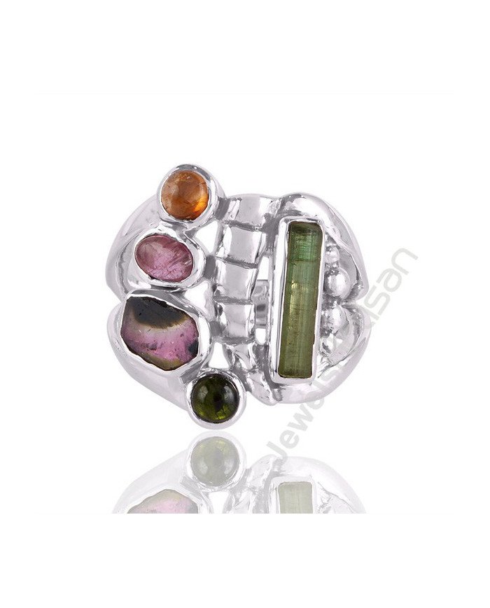 Natural Multi Tourmaline Gemstone Ring 925 Sterling Silver Ring