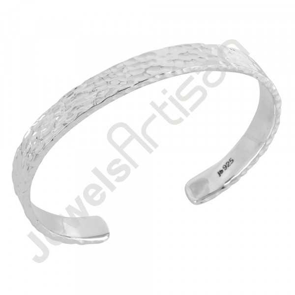 Sterling Silver Hammered Cuff Bracelet Open Sizable Cuff