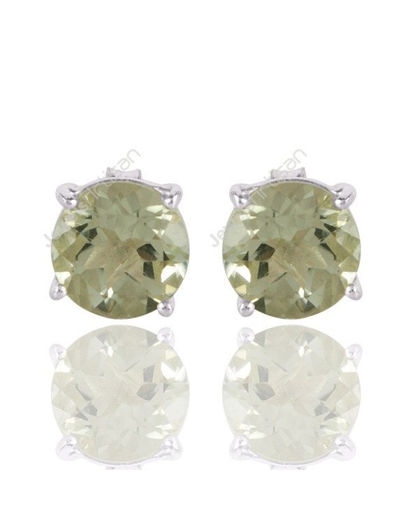 Green Amethyst Gemstone Studs Sterling Silver Studs Handcrafted Silver Studs