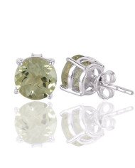 Green Amethyst Gemstone Studs Sterling Silver Studs Handcrafted Silver Studs