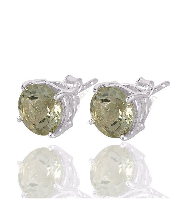 Green Amethyst Gemstone Studs Sterling Silver Studs Handcrafted Silver Studs