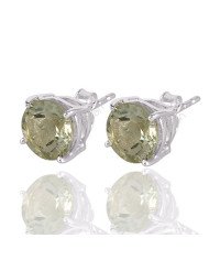 Green Amethyst Gemstone Studs Sterling Silver Studs Handcrafted Silver Studs