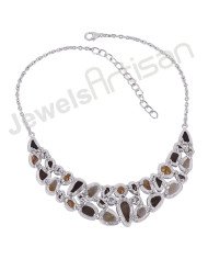 Amolite Citrine Pearl and Rutilated Yellow Rutile Quartz Solid Silver Necklace