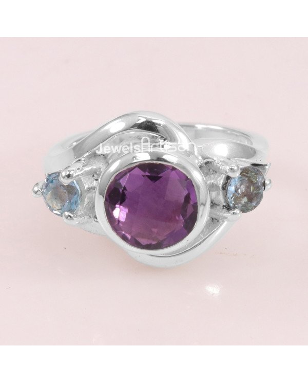 Amethyst Swiss Blue Topaz 925 Sterling Silver Ring