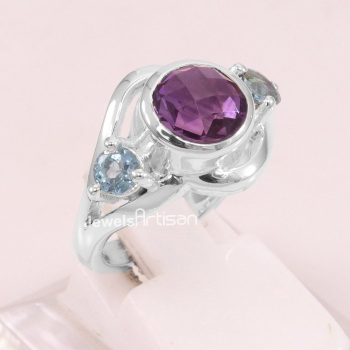 Amethyst Swiss Blue Topaz 925 Sterling Silver Ring