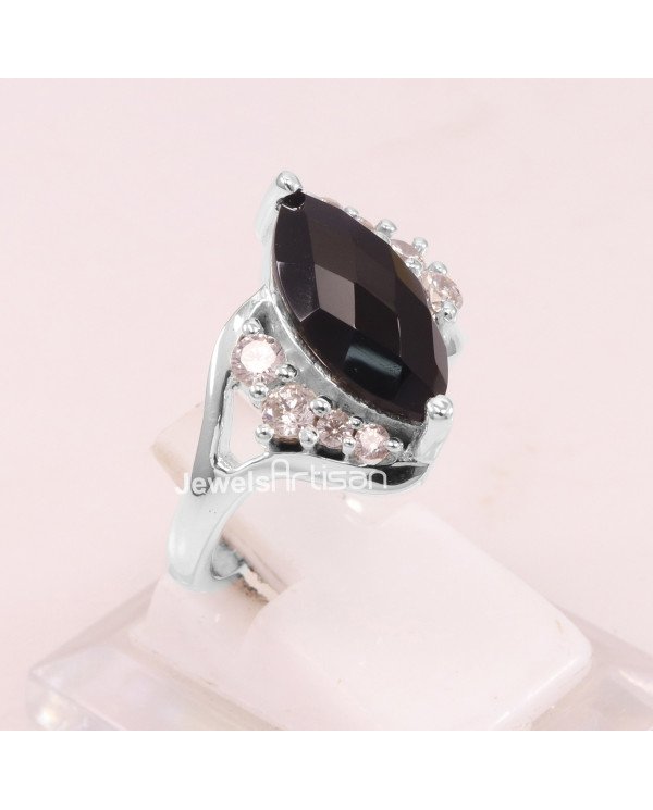 Black Onyx White Cubic Zirconia 925 Sterling Silver Ring