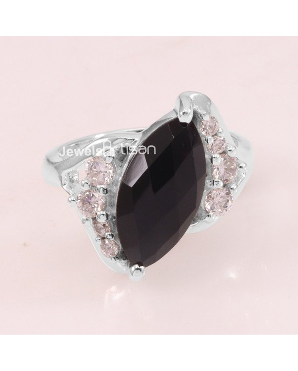 Black Onyx White Cubic Zirconia 925 Sterling Silver Ring