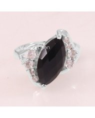 Black Onyx White Cubic Zirconia 925 Sterling Silver Ring
