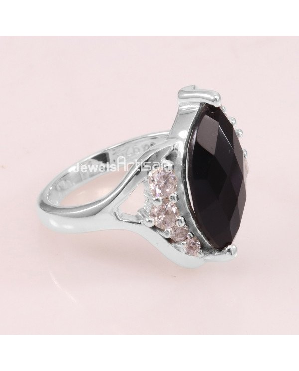 Black Onyx White Cubic Zirconia 925 Sterling Silver Ring