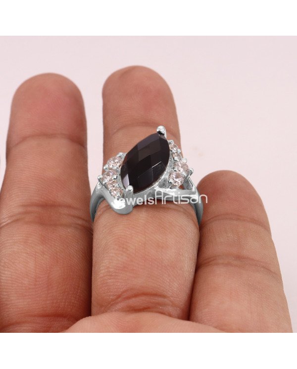 Black Onyx White Cubic Zirconia 925 Sterling Silver Ring