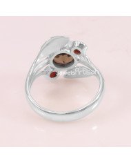 Smoky Quartz, Garnet 925 Sterling Silver Ring