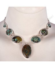 925 Sterling Silver Necklace Tibetan Turquoise Necklace Handmade Necklace
