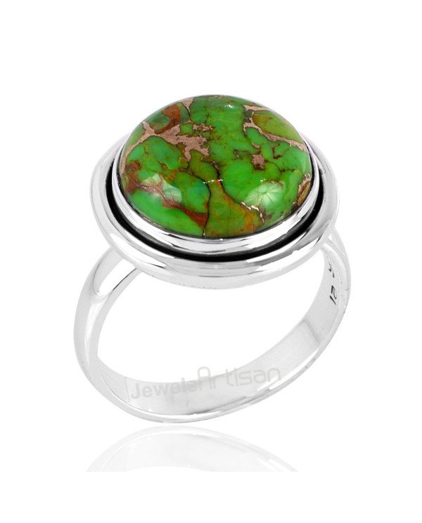 Green Copper Turquoise Gemstone Silver Ring Handcrafted Ring