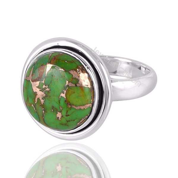 Green Copper Turquoise Gemstone Silver Ring Handcrafted Ring