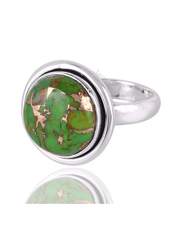 Green Copper Turquoise Gemstone Silver Ring Handcrafted Ring