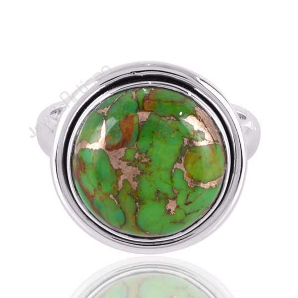 Green Copper Turquoise Gemstone Silver Ring Handcrafted Ring