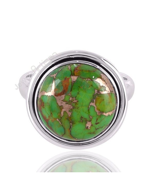 Green Copper Turquoise Gemstone Silver Ring Handcrafted Ring