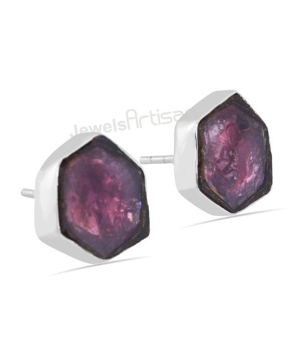 Sterling Silver Stud Tourmaline Gemstone Stud Handcrafted Silver Stud