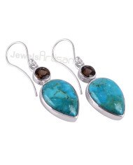 Blue Turquoise Gemstone Earrings Smoky Quartz Earrings Silver Earrings