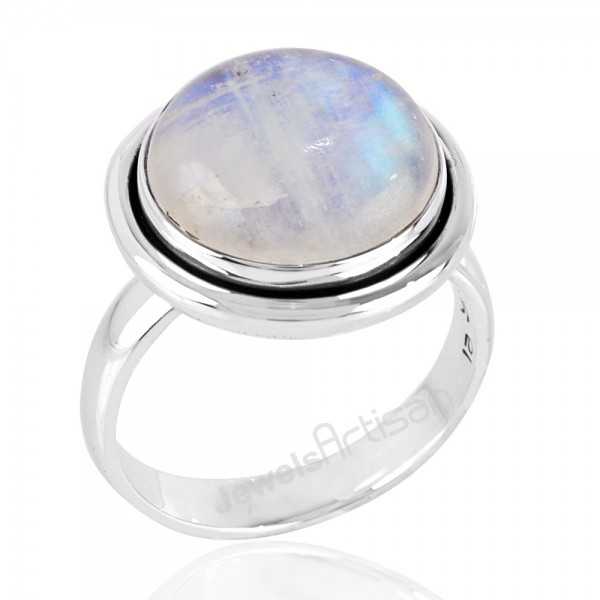 Rainbow Moonstone June Birthstone Gemstone Silver Ring