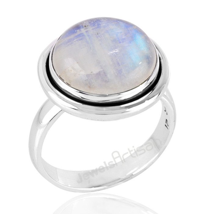 Rainbow Moonstone June Birthstone Gemstone Silver Ring