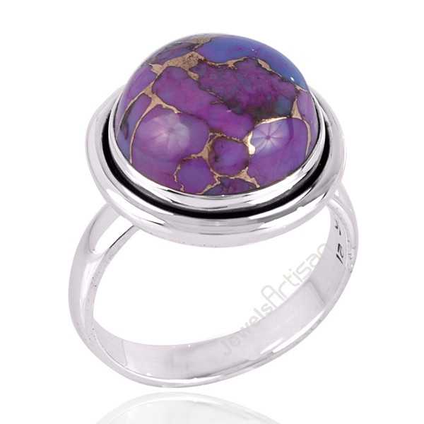 Purple Copper Turquoise December Birthstone Gemstone Silver Ring