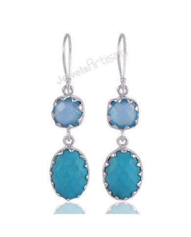 Arizona Turquoise Gemstone Earrings Blue Onyx Earrings 925 Silver Earrings
