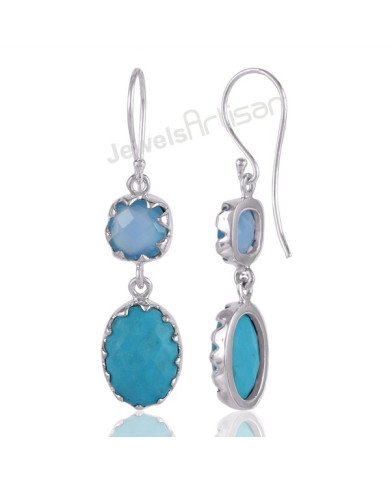 Arizona Turquoise Gemstone Earrings Blue Onyx Earrings 925 Silver Earrings