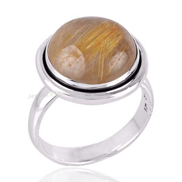 Golden Rutilated Quartz Gemstone Silver Handmade Ring