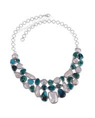 Tibetan Turquoise Necklace Biwa Pearl Necklace 925 Sterling Silver Necklace