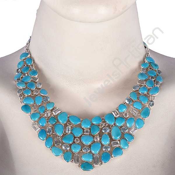 33 Chalcedony and Blue Topaz Necklace - Silver Papillon