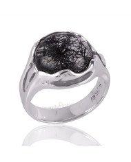 Rutilated Quartz Gemstone Silver Statement Ring Handmade Ring