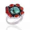 Tibetan Turquoise And Coral Gemstone Silver Statement Ring