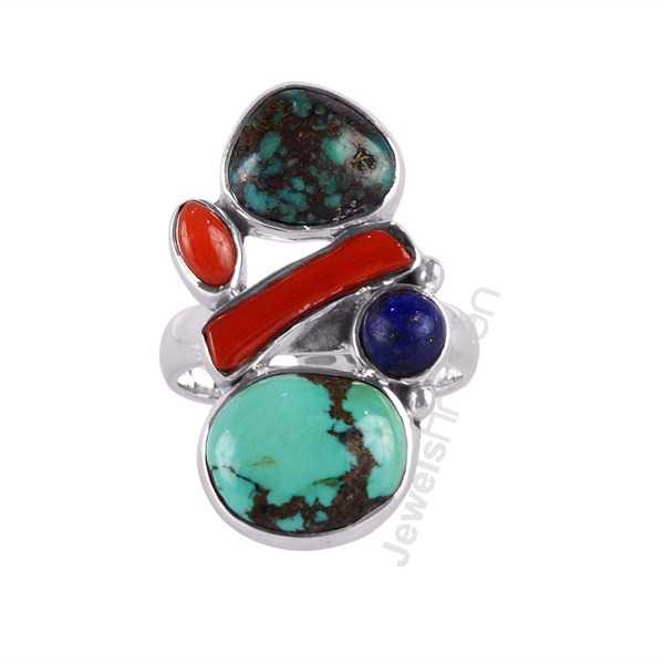 Tibetan Turquoise Handcrafted Gemstone Statement Silver Ring