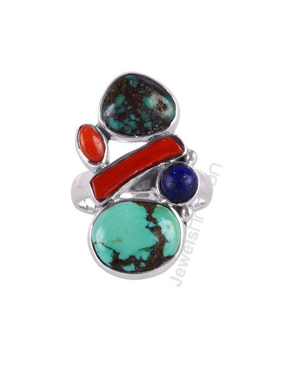 Tibetan Turquoise Handcrafted Gemstone Statement Silver Ring