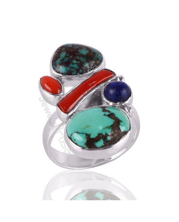 Tibetan Turquoise Handcrafted Gemstone Statement Silver Ring