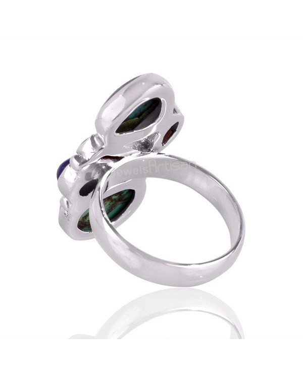 Tibetan Turquoise Handcrafted Gemstone Statement Silver Ring