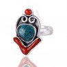 Coral And Tibetan Turquoise Gemstone Statement Silver Ring