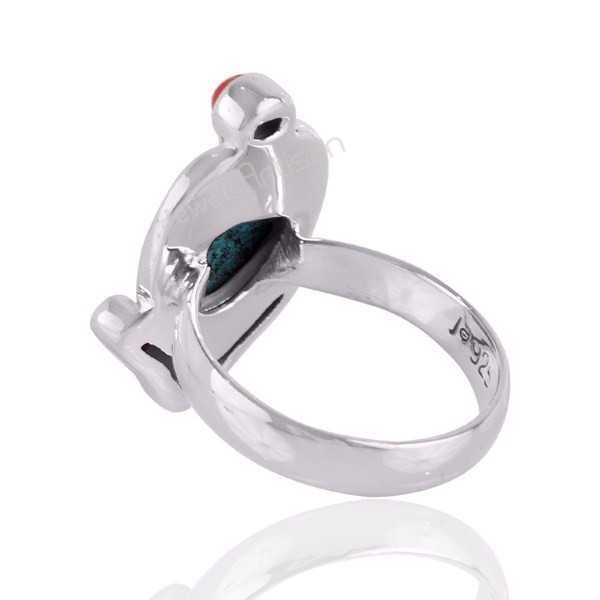 Coral And Tibetan Turquoise Gemstone Statement Silver Ring