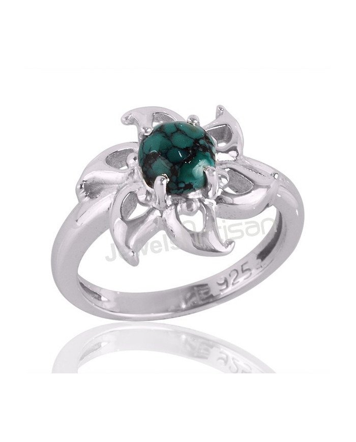 Tibetan Turquoise December Birthstone Gemstone Silver Ring