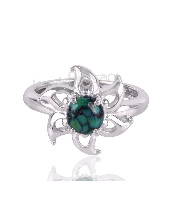Tibetan Turquoise December Birthstone Gemstone Silver Ring