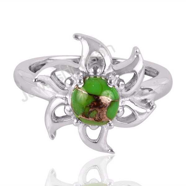 Green Copper Turquoise Gemstone Handmade Statement Silver Ring