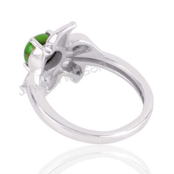 Green Copper Turquoise Gemstone Handmade Statement Silver Ring