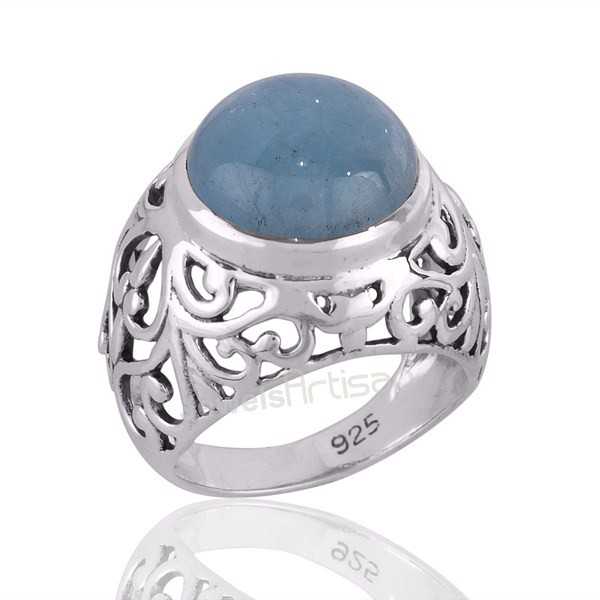 Aquamarine Handcrafted Gemstone Statement Silver Ring