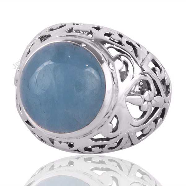 Aquamarine Handcrafted Gemstone Statement Silver Ring