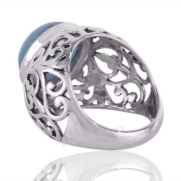 Aquamarine Handcrafted Gemstone Statement Silver Ring